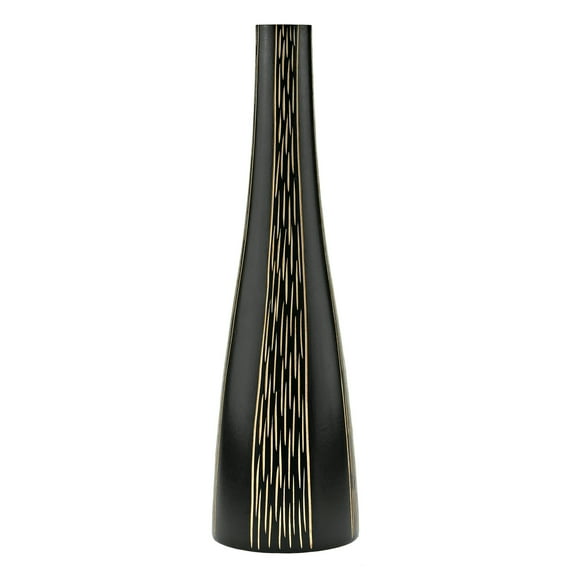 Modern Stripes Black and Natural Mango Tree Wood Bottle-Shaped Vase