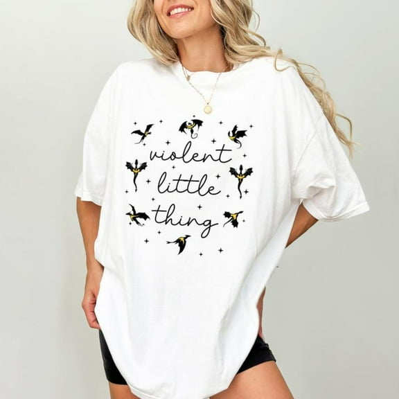 Breathable and Trendy Romantasy Dragon Tee Letter Graphic Short Sleeve Round Neck White S-5XL
