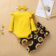 thumbnail image 3 of Penkiiy Newborn Infant Baby Girl Long Sleeve Ruffle Solid Tops+Floral Bowknot Pants Set Newborn Baby Essentials for 6-9 Months Kids Yellow on Clearance, 3 of 9
