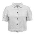 thumbnail image 6 of Miaoju Women's Summer Short Sleeve Crop Denim Trucker Jacket Jean Coat Tops, White XXL, 6 of 7