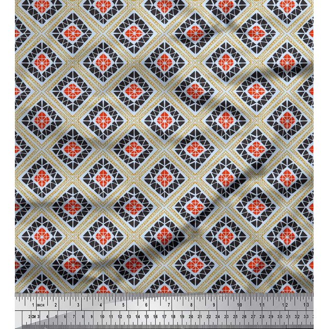 Soimoi Tissu Georgette Poly Bleu Imprimé Géométrique Carré & Triangle au Mètre 42 Pouces de Large