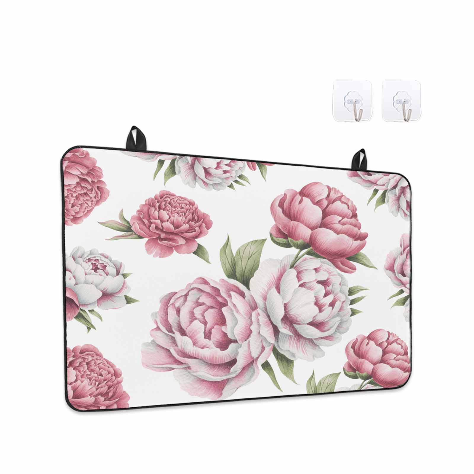 Pink Floral Stove Top Cover for Electric Stove, Heat-proof & Non Slip Glass Top Stove Cover Protector, Spring Summer Modern Flower Leaf Kitchen Flat Cooktop Rubber Mat 24x21 Inches