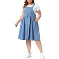 thumbnail image 4 of Agnes Orinda Women's Plus Size Denim Overalls Dress Sleeveless Adjustable Straps Waist Buttons Romper Casual Jumper Jean Midi Dresses 2026 with Pockets 2X Light Blue, 4 of 6