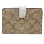 Coach Signature PVC Medium Corner Zip Wallet Khaki Platinum F23553