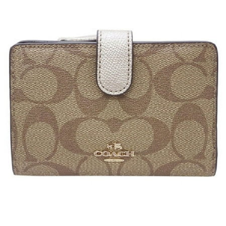 Coach Signature PVC Medium Corner Zip Wallet Khaki Platinum F23553