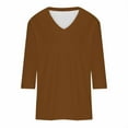 thumbnail image 4 of Aboser 3/4 Sleeve Tops for Women Summer Basic Shirts Solid Color V Neck Tee Shirt Casual Loose Fits Blouses Cozy Soft Tunic Top Coffee XXL, 4 of 5