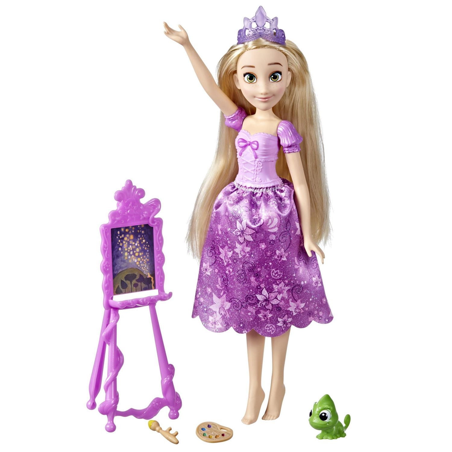 Disney Princess Rapunzel's Floating Lights Painting Playset with Doll, Pascal Figure, and Accessories, Disney's Tangled Toys for Kids Ages 3 and Up