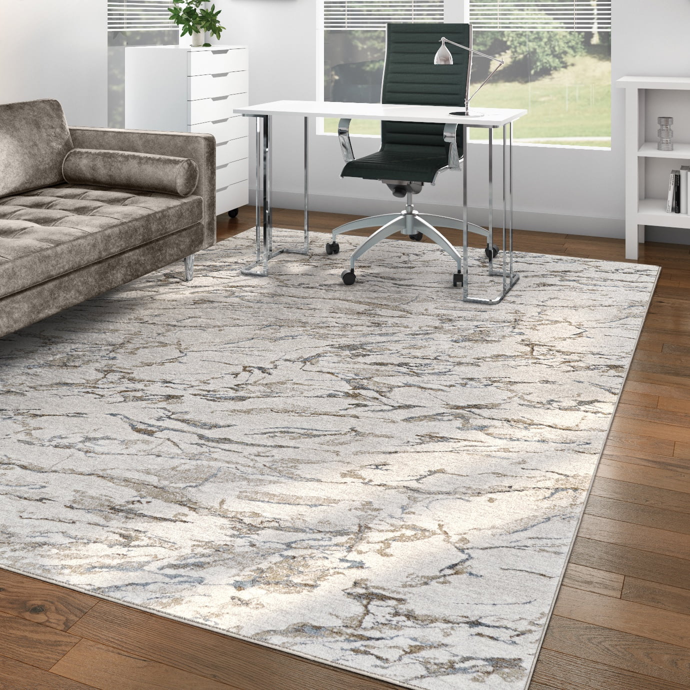 Couristan Sonnet Marbre 6'6" x 9'6" Grey and Black Indoor Area Rug