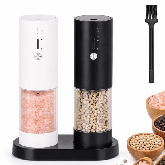 Electric Pepper or Salt Grinder Set,Rechargeable, Automatic Salt and Pepper Shakers Mills External Adjustable Coarseness for Kitchen,2 Pack