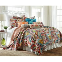 Levtex Home Rhapsody Quilt Set - Twin Quilt + One Standard Pillow Sham - Paisley in Yellow Orange Red Green Blues - Quilt Size (68 x 86in.) and Pillow Sham Size (26 x 20in.)- Reversible Pattern-Cotton