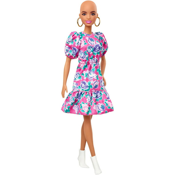 Measurement Search native Barbie Fashionistas Doll 150 with No-Hair Look Wearing Pink Floral Dress -  Walmart.com