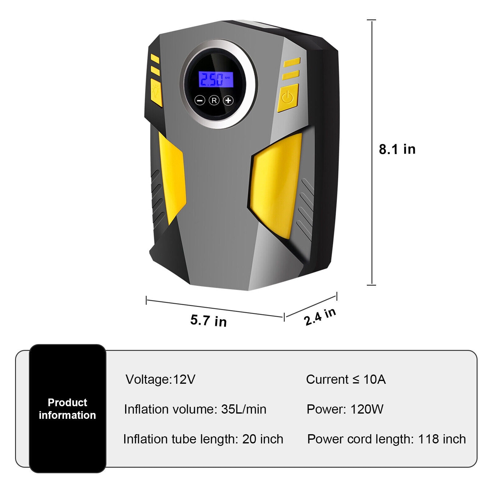 Tire Inflator Air Compressor,Dfito Portable Car Air Pump with Digital Pressure Gauge, 12V 150 Psi Cordless, Bright LED Light