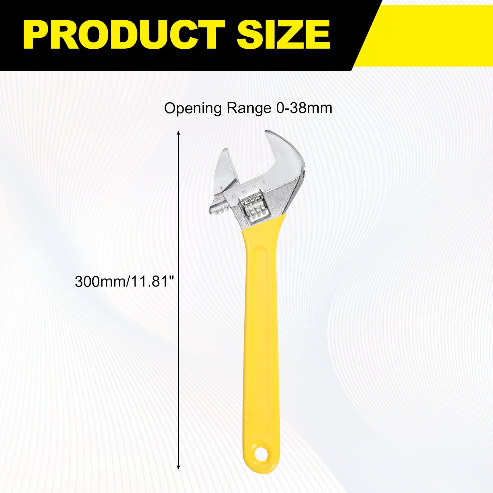 Uxcell Adjustable Wrench 12" High Carbon Steel Industrial Wide Jaw Wrench Adjustable Repairs Spanner Tool with Graduated Scale for Home Garage Workshop Plumbing, Yellow