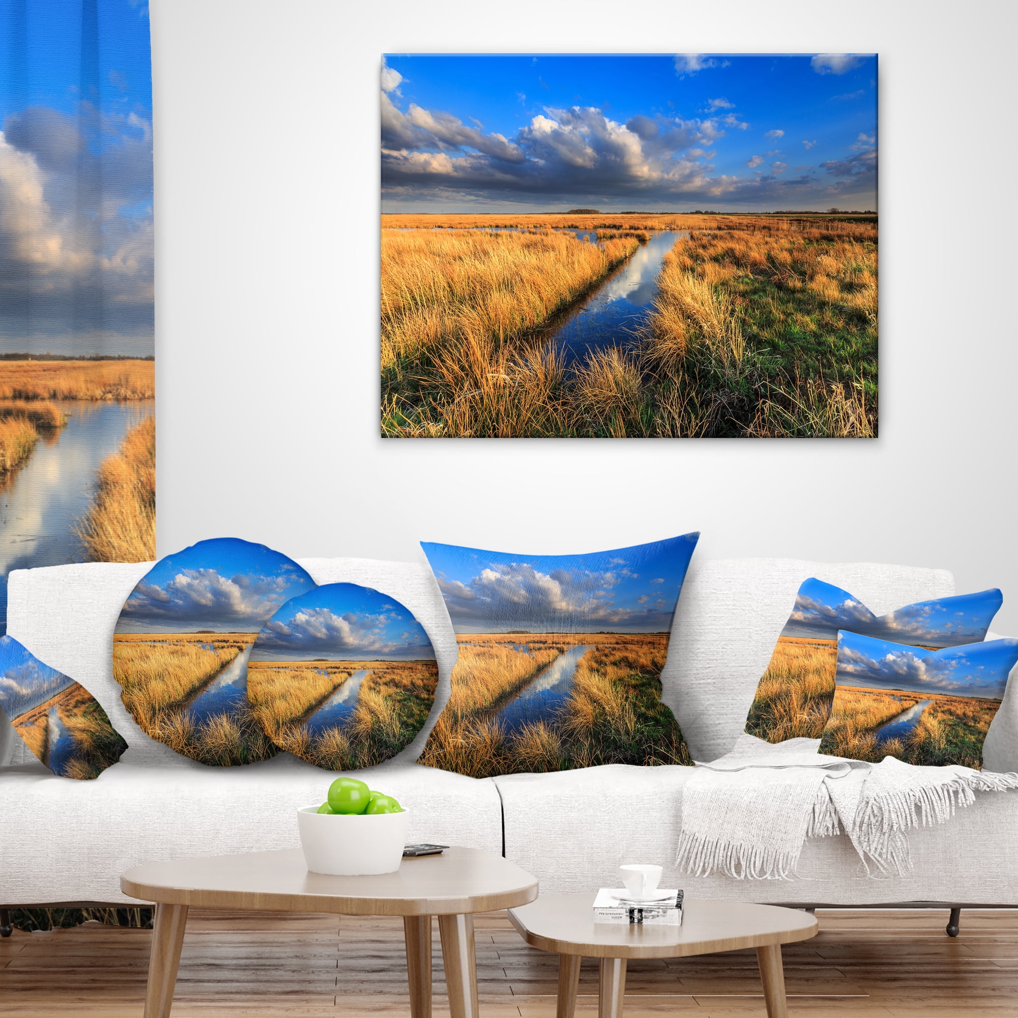 Designart Meadow Land with Beautiful Skyscrapers - Landscape Printed Throw Pillow - 16x16