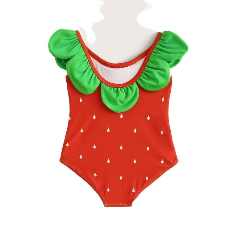 Cute Strawberry Print Scoop Neck One Pieces Monokinis Red Baby