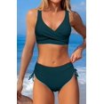 thumbnail image 3 of HSHDLDF High Waisted Bikini Twist Front Tie Back 2 Piece Swimsuit Solid Color, 3 of 7