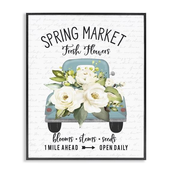Stupell Industries Farmhouse Spring Market Fresh Flowers Truck Black Framed Giclee Art, 11 x 14, by Lettered and Lined
