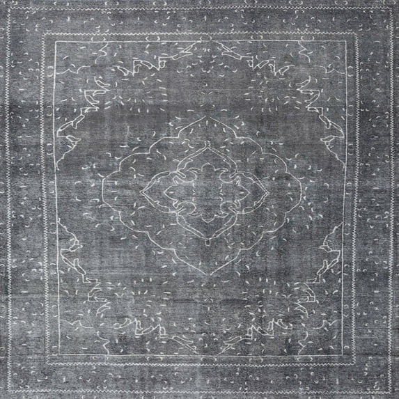 Ahgly Company Machine Washable Indoor Square Traditional Roman Silver Gray Area Rugs, 9' Square