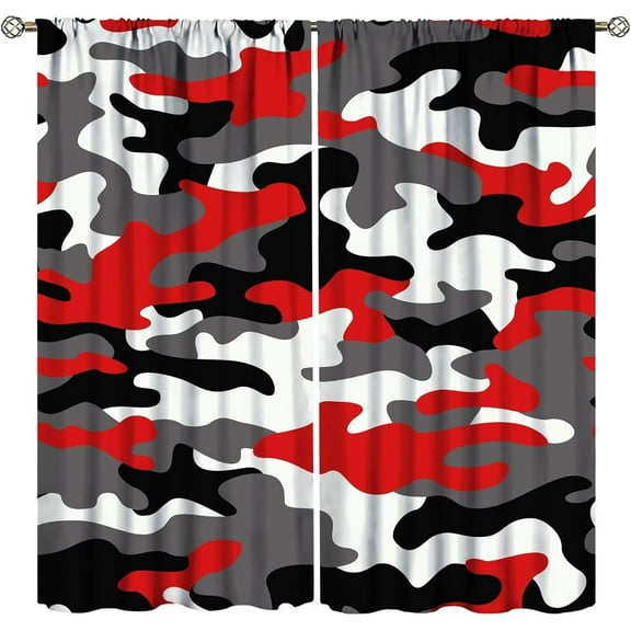 Black Red Camo Curtains Camouflage Graffiti Militarily Colorful Abstract Art Curtain with Rod Pocket for Bedroom Living Room Home Decor Drapes Window Treatments 2 Panels Set 84" W X 84" L