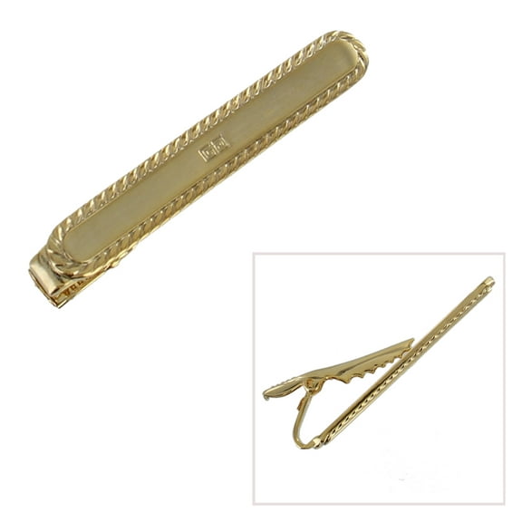 Tie Clip Twisted Ribbed Greek Scroll Design Gold Tone Bar Clip Clasp 2 1/8" Mens Adult Male
