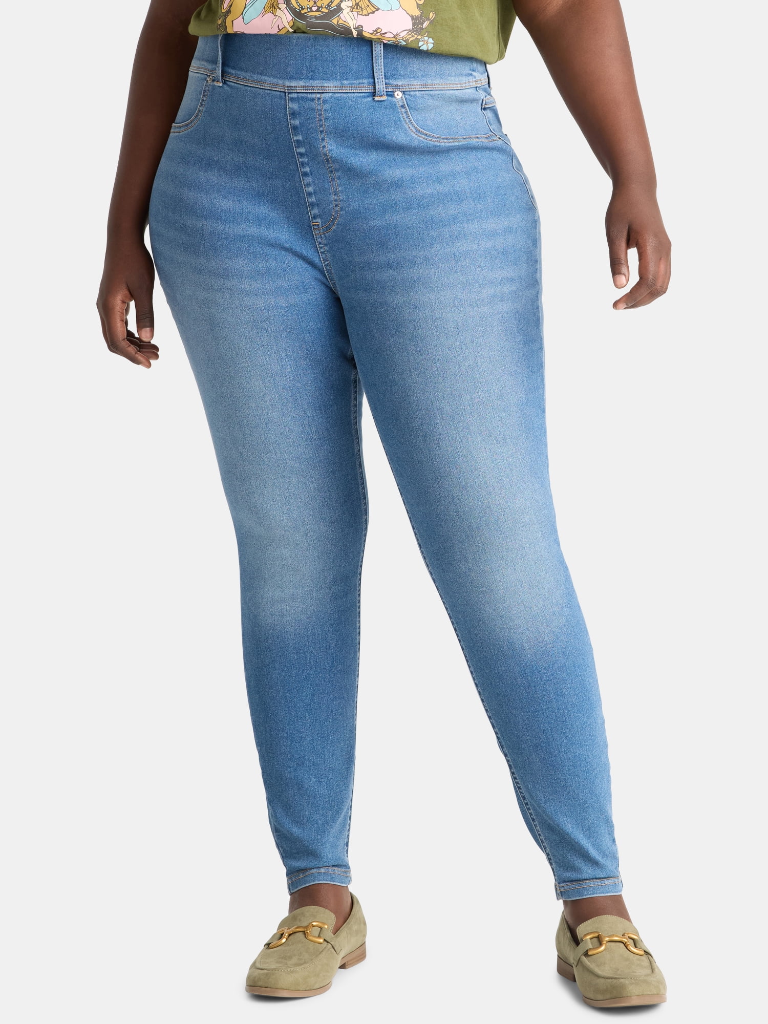 Terra & Sky Women's Plus Size High Rise Jeggings, 2-Pack, 28" Inseam, Sizes 0X-5X
