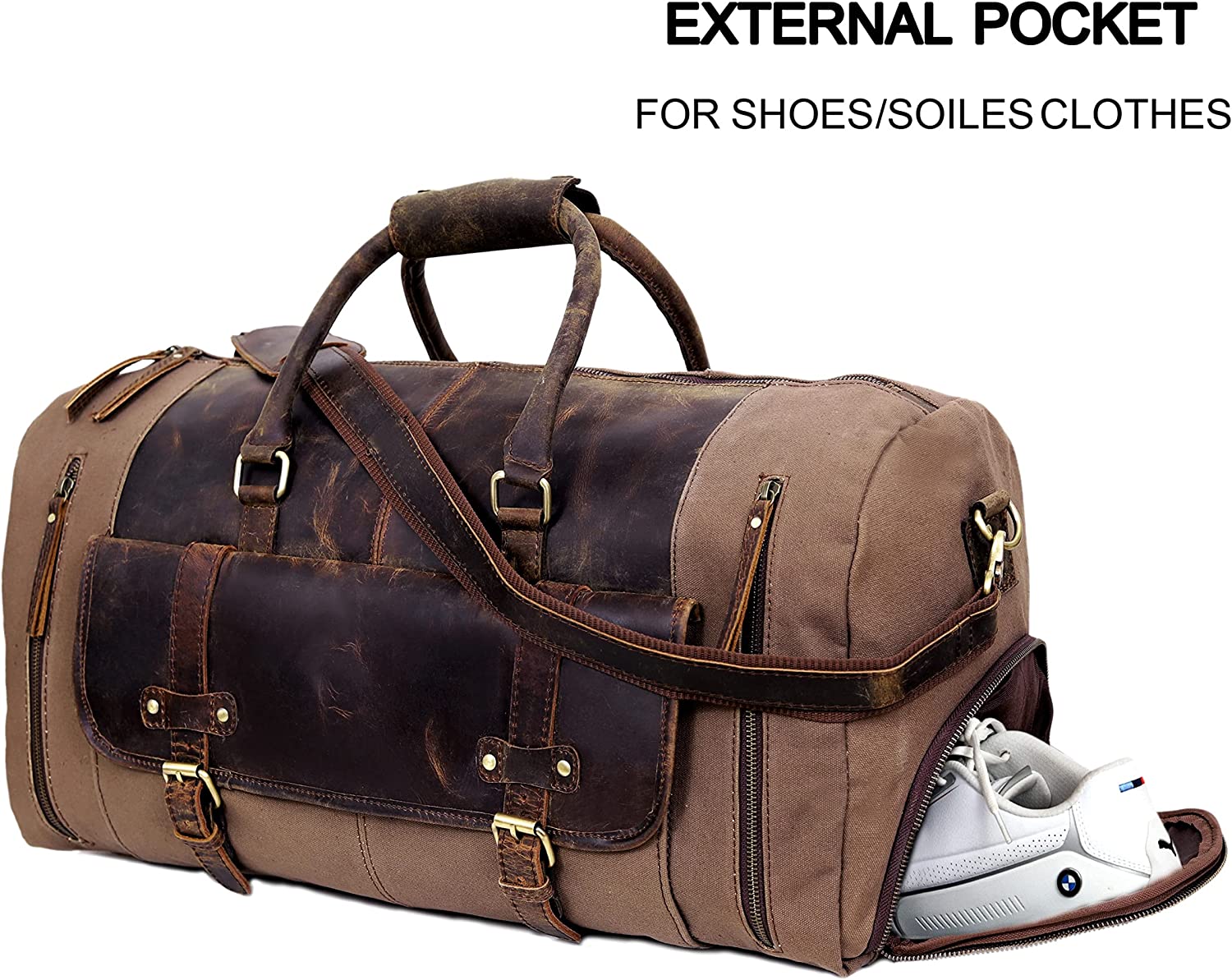 24" Genuine Leather Duffel | Travel Overnight Weekend Leather Bag | Sports Gym Duffel for Men Travel Duffel