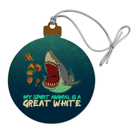 Christmas Spirit Funny Pics My Spirit Animal is a Great White Shark Who'll Eat Anything Funny Wood Christmas Tree Holiday Ornament ()