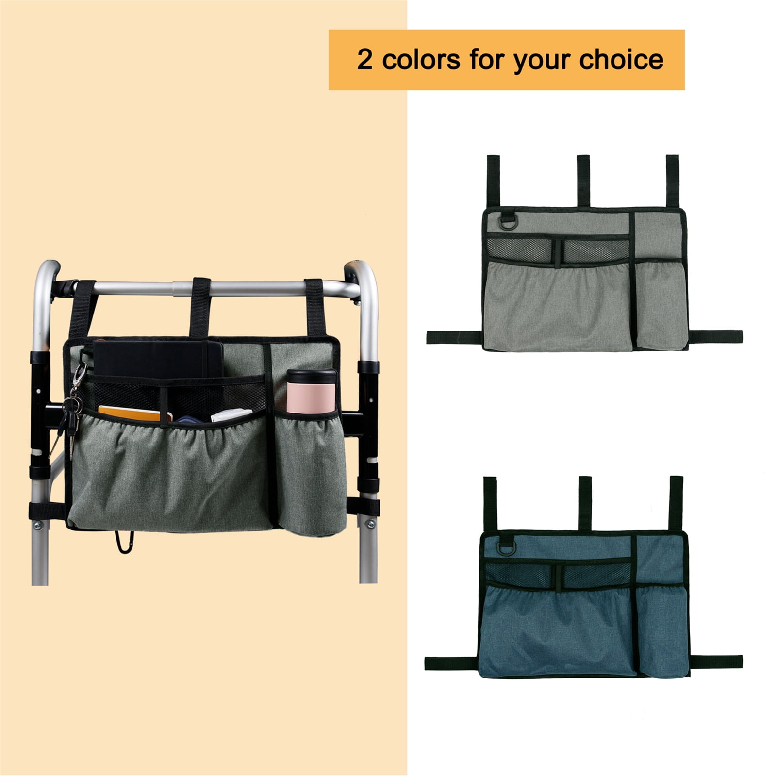 Walker Bag Walker Organizer Pouch Attachments Bags with Cup Holder Large Capacity Accessory Basket Provides Hands Free Storage for Wheelchair Rollator