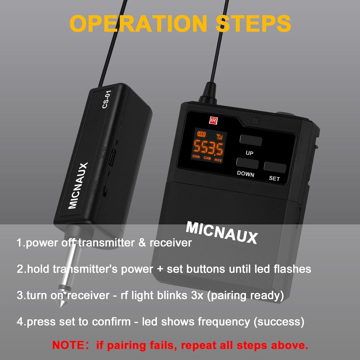 Wireless Lapel Microphone System with Headset & Lavalier Mics, UHF Bodypack Transmitters, Mini Rechargeable Receiver, 48 Channels in 500MHz, 260ft Range, Plug & Play for Wedding Speech Church