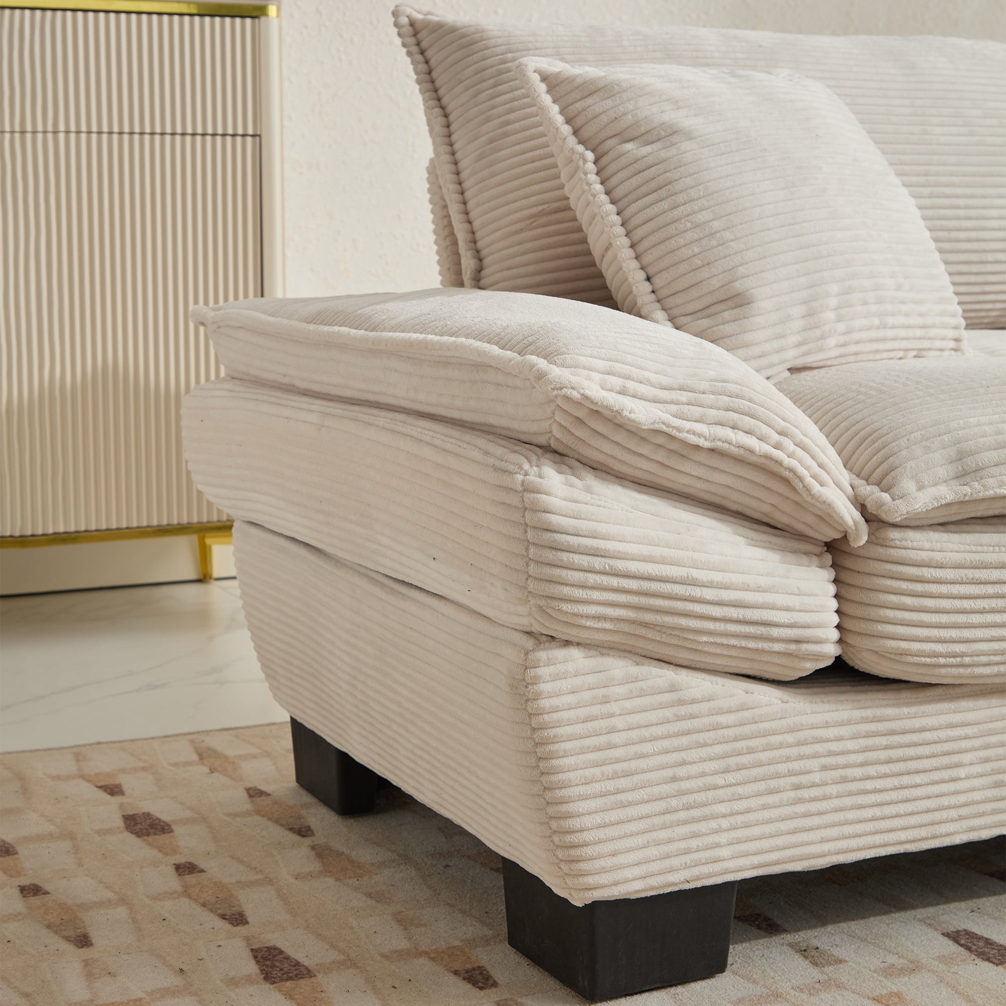 Aukfa 84" Deep Seat Sofa Modern Comfy Sofa Sleeper Couch for Living Room, 2 Pillows, Corduroy, Beige
