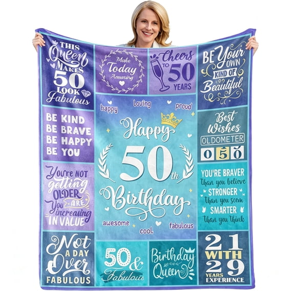 ARLAJO Happy 50Th Birthday Gifts for Women, 50 Year Old Birthday Gifts for Women Turning 50, 50Th Birthday Decorations Idea, Female 50Th Birthday Gifts for Her, 50Th Birthday Blanket Gifts 60”X50”