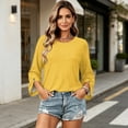 thumbnail image 6 of Qwertyu Womens Top 3/4 Sleeve T-shirts for Women Casual Crew Neck Three Quarter Length Sleeve Solid Fashion Loose Pullover Yellow 2XL, 6 of 7