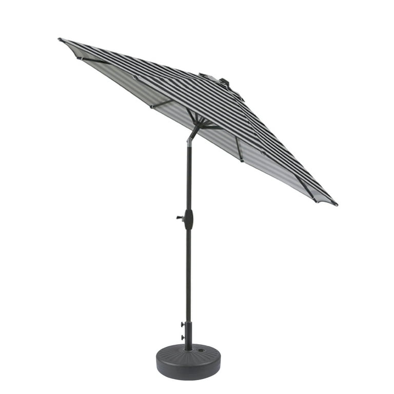 GARDEN 9 Ft Patio Umbrellas w/ Black Round Base Included for Outdoor Shade, Gray/White Stripe