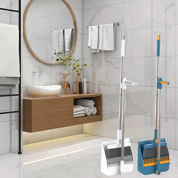 Broom - Dustpan Set with Scraping Teeth and Scraper Rotatable Standing Storage Buckle Type for Home Cleaning Indoor Floor Sweeping (Blue), JASKFLY