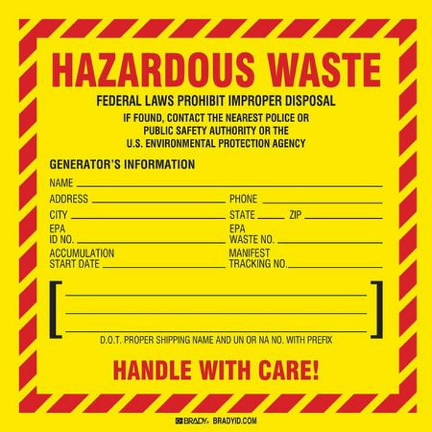 Brady 121151 Hazardous Waste Label 6 In W Pk100 Walmart Com Walmart Com