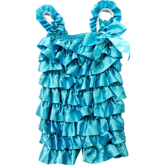 Wenchoice Girl'S Turquoise Satin Ruffle Romper L(2T-3T)