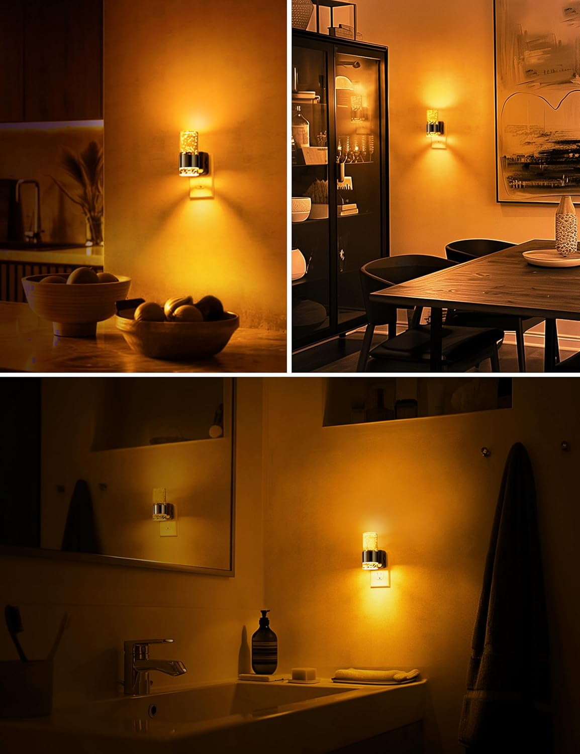 RGHJAR-Night Light,Dimmable Night Lights Plug into Wall, Acrylic Nightlights with 0-100 LM Adjustable Brightness, Amber Plug in Night Light with Dusk to Dawn Sensor, for Bathroom Hallway
