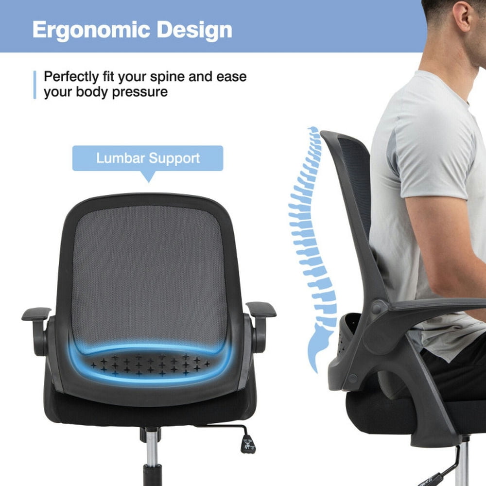 Demi Bonn Adjustable Mesh Office Chair Rolling Computer Desk Chair with Flip-up Armrest for Home, Bedroom, Study, Black
