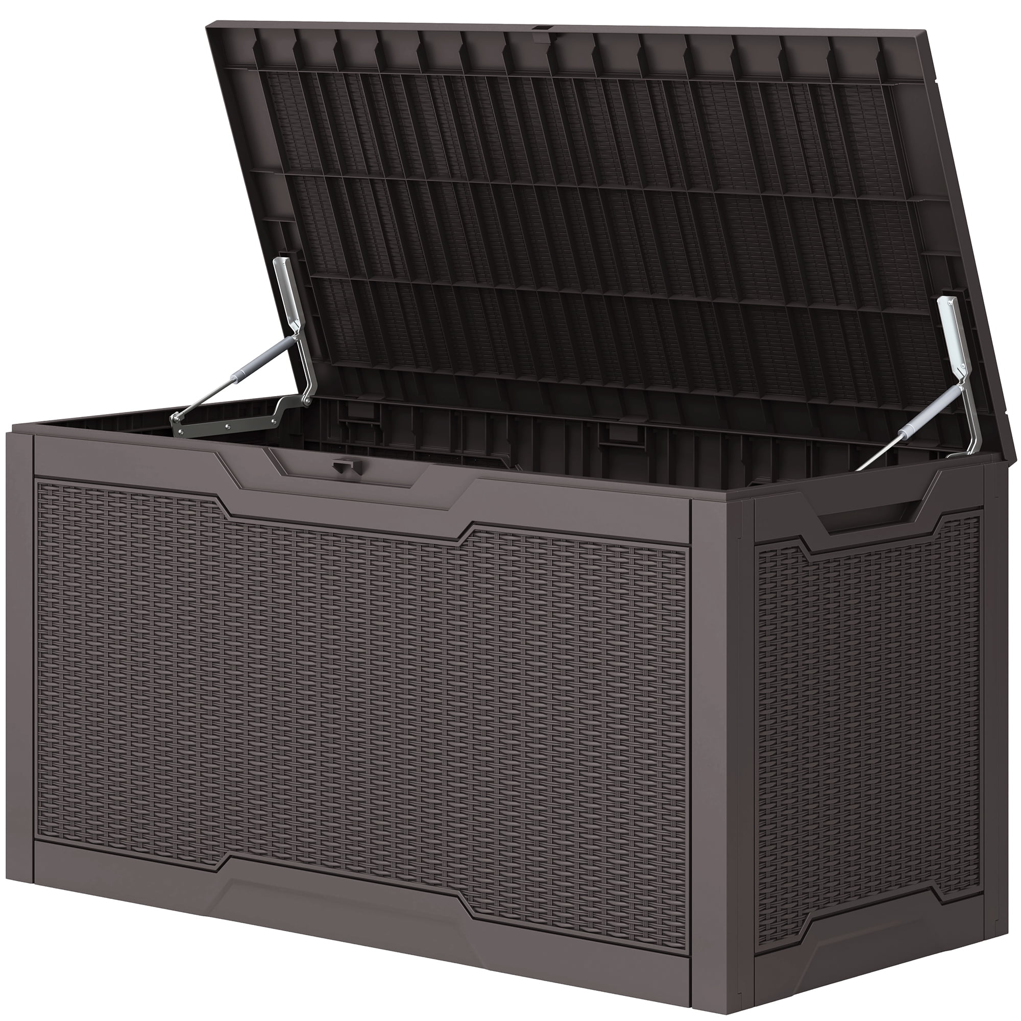 Uforic 100 gallon resin deck box. Outdoor waterproof storage box. Lockable. Dark brown.
