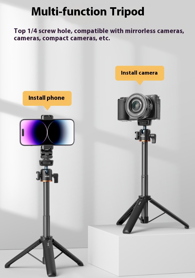 Adjustable Vlog Tripod Stand for Camera and Phone - Bigcan Aluminum Alloy Extendable Selfie Stick Tripod with 1/4 Screw, 360° Ball Head, for Desktop Recording, Livestreaming, Vlogging