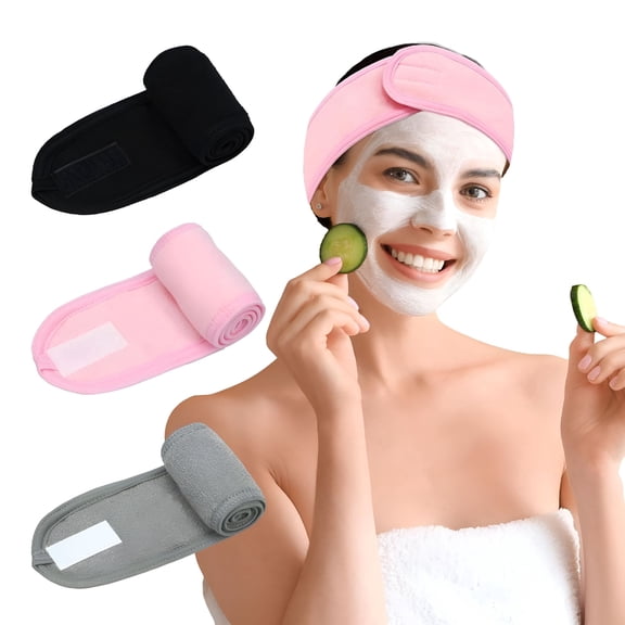 TUWAFE 3 Pack Facial Spa Headband for Women - Adjustable, Non-Slip Terry Cloth