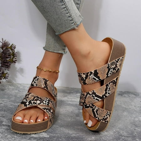 

Woven Cross-strap Slippers Summer Platform Sandals Women Flat Beach Shoes