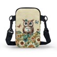 thumbnail image 2 of Chririnla Multi-Purpose Crossbody Bag for Casual Outings Shop, Polyester 2 Layer Cell Phone Purse, Vintage Owl Floral Print, 2 of 10