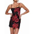thumbnail image 3 of Women Floral Bohemian Spaghetti Strap Sleeveless Bodycon Dress Short Suspenders Swing Dress Clubwear Y2K Black Print L, 3 of 9
