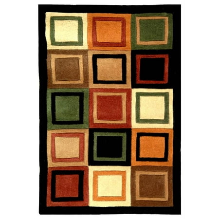 Wool Rug In Black With Multi Color Squares 5 Ft 9 Round