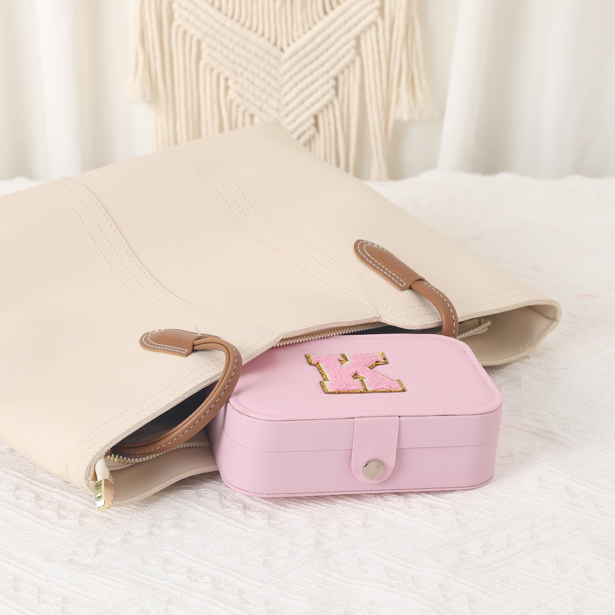 Unique Bargains PU Leather Jewelry Box for Women Pink Letter K