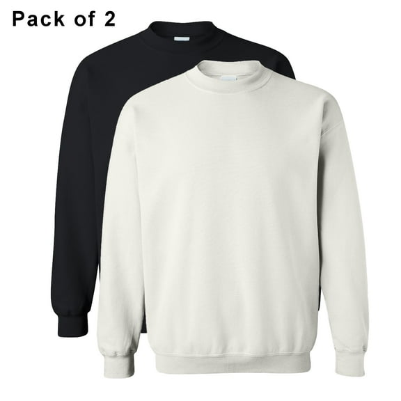 JERZEES Crewneck Sweatshirt Pre Shrunk for Men Pullover Fleece in Black White 8oz 50/50 Cotton/Polyester Pack 2 Size S