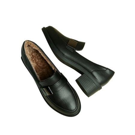 

Lacyhop Women Loafer Non-slip Faux Leather Shoe Comfort Casual Shoes Work Round Toe Loafers Breathable Slip On Black With Lined 6.5
