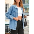 thumbnail image 3 of SHEWIN Women's Plus Size denim Jacket Oversized Jean Jackets Boyfriend Button Up Long Sleeve Split Fall Spring Shacket Light Blue, 3 of 7