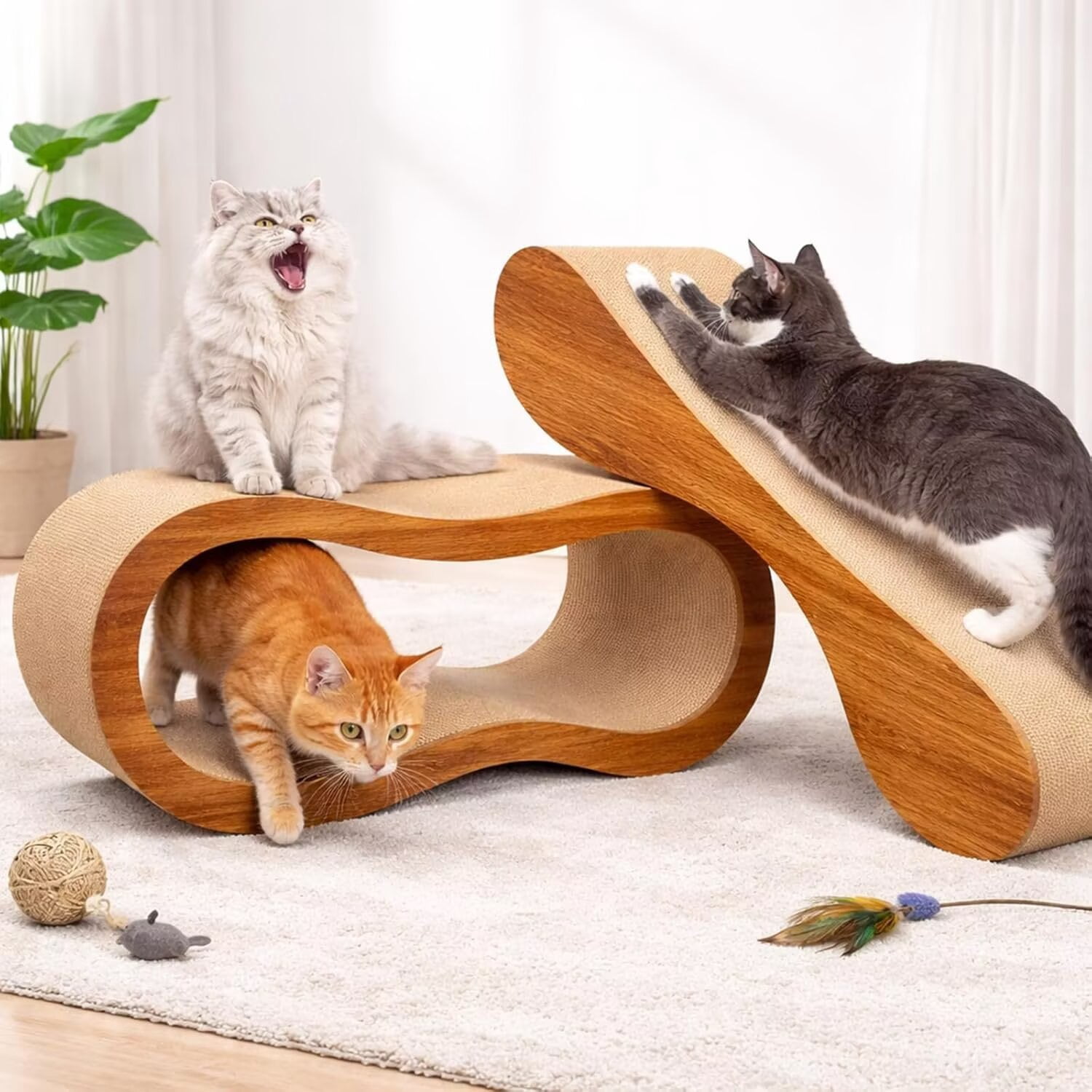 QUIOCOZY 2-in-1 Cat Scratcher Lounge, Large Cardboard Scratch Board Bed for Indoor Cats, Reversible Cat Scratching Pad, 27.56 x 9.45 x 8.86 in